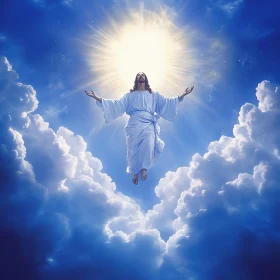 Heavenly Figure Ascending Towards Radiant Glow