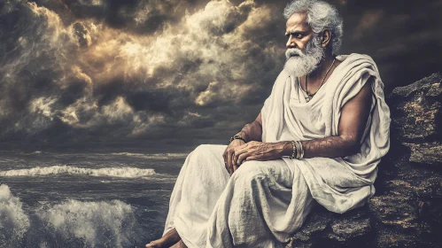 Contemplative Elder by the Sea