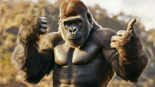 Powerful Gorilla Displaying Strength
