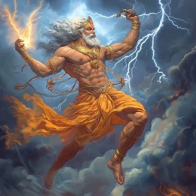 Mythological God Amidst Lightning and Clouds