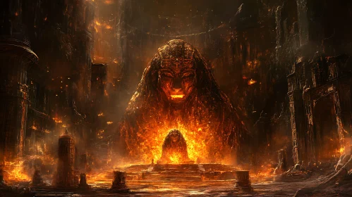 Mythic Statue in Flaming Temple