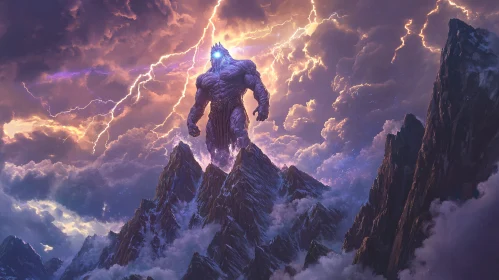 Colossal Figure Over Mountainous Landscape
