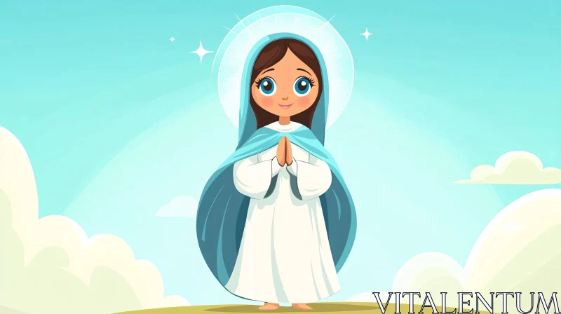 Adorable Angelic Figure in Cartoon Illustration AI Image