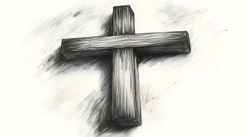 Monochromatic Wooden Cross Sketch