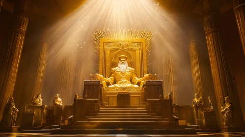 Ancient Ruler Seated in an Opulent Golden Throne