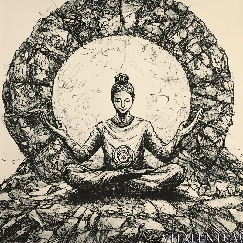 AI ART Serene Meditation Sketch in Stone Circle