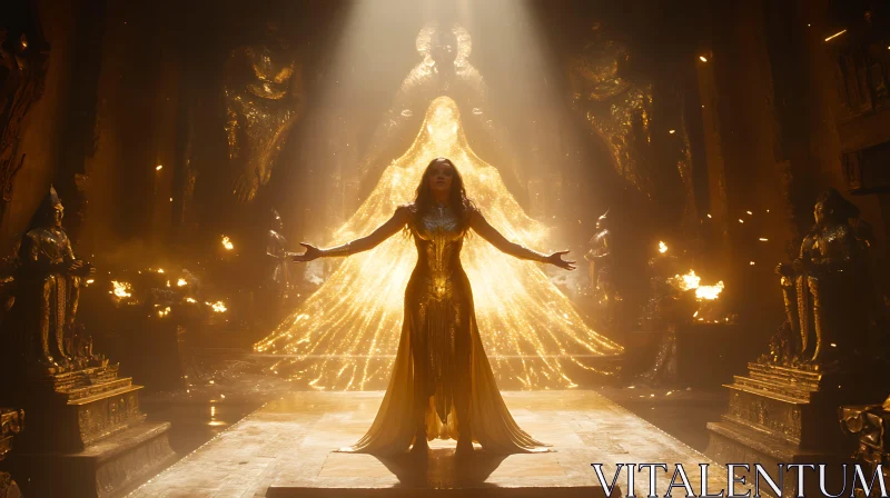 Golden Goddess in Radiant Hall AI Image