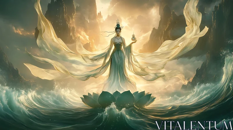 AI ART Mystical Oceanic Goddess on Lotus Flower