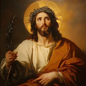 Religious Painting of Jesus with a Crown of Thorns