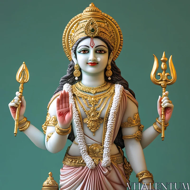 Exquisitely Adorned Hindu Goddess Statue AI Image