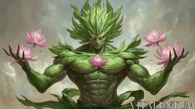 Nature Wizard with Lotus Blossoms AI Image