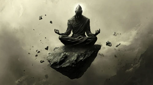 Surreal Meditation Scene with Floating Rocks