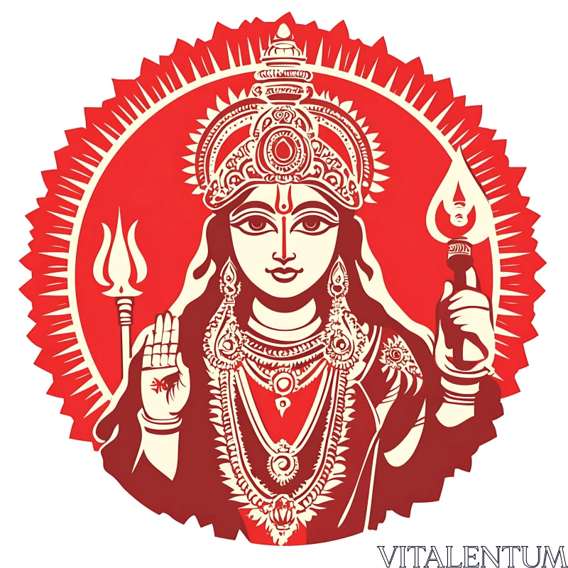 Artistic Depiction of a Hindu Deity in Red and Cream AI Image