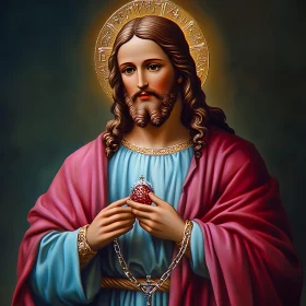 Sacred Religious Figure Holding Heart with Radiant Cross