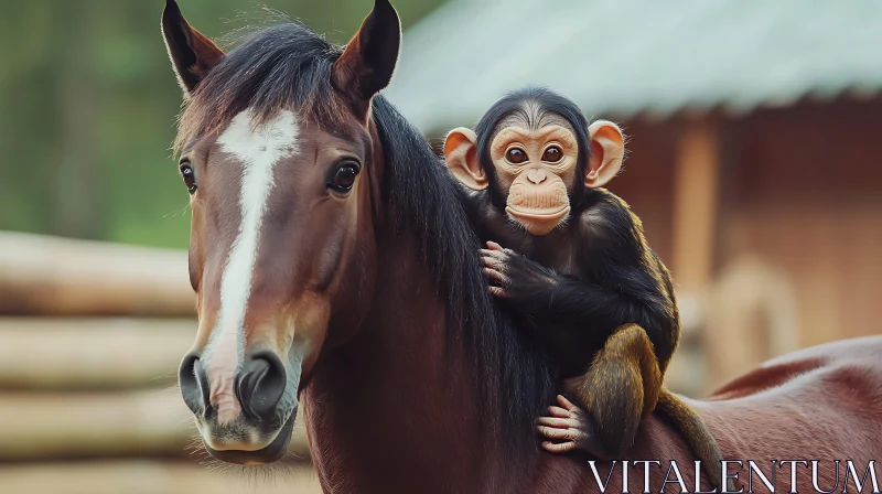 Chimpanzee and Horse in Harmony AI Image