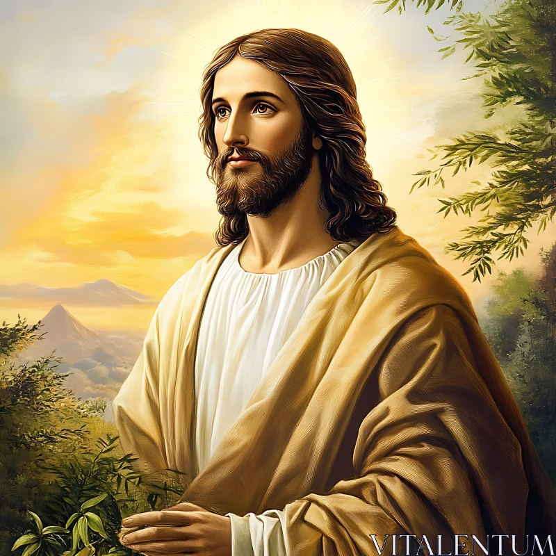 AI ART Serene Jesus with a Sunset Background