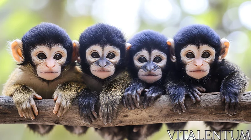 Playful Baby Monkeys on Tree Branch AI Image