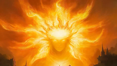 Mythical Phoenix Surrounded by Firelight