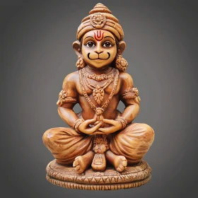 Hand-Carved Wooden Hanuman Statue