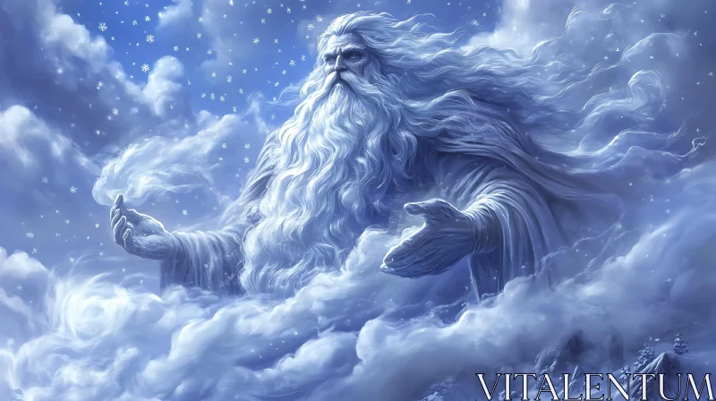 Heavenly Winter God Amidst Clouds AI Image