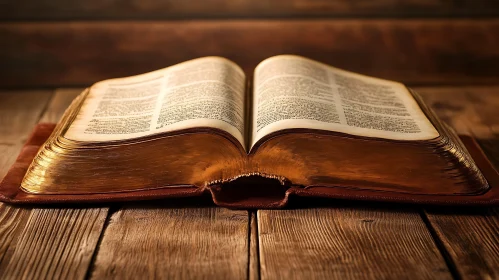 Open Antique Book on Wooden Table