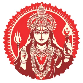 Artistic Depiction of a Hindu Deity in Red and Cream