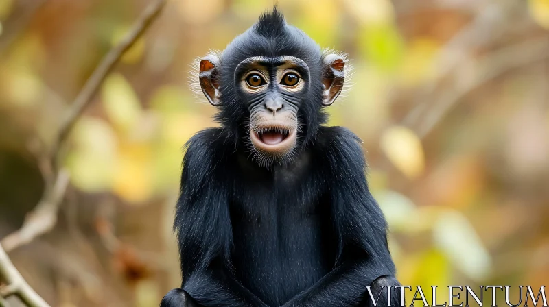 Expressive Black Monkey in Autumnal Setting AI Image