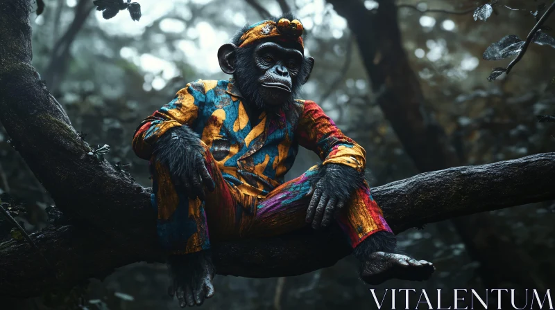 Vibrant Monkey in the Forest AI Image