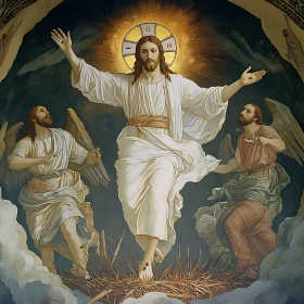 Holy Ascension Depiction with Angels in Reverence