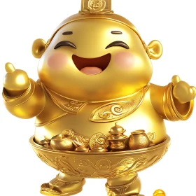 Smiling Golden Character with Gold Objects