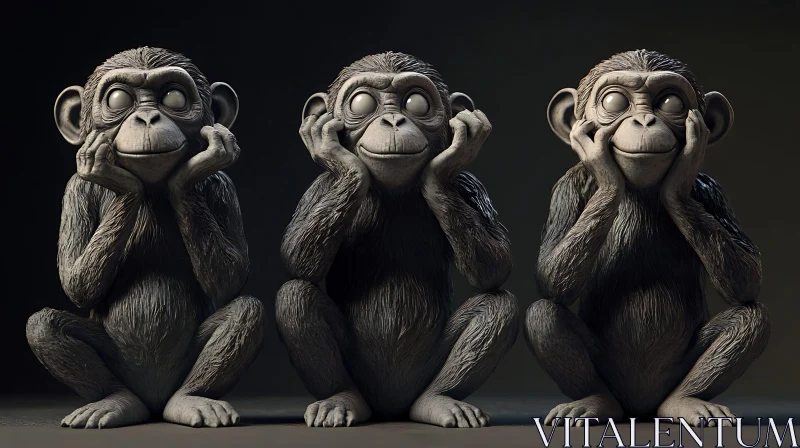 Three Monkeys Art Piece AI Image