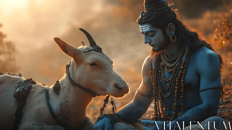 Peaceful Evening with Shiva and Sacred Bull AI Image