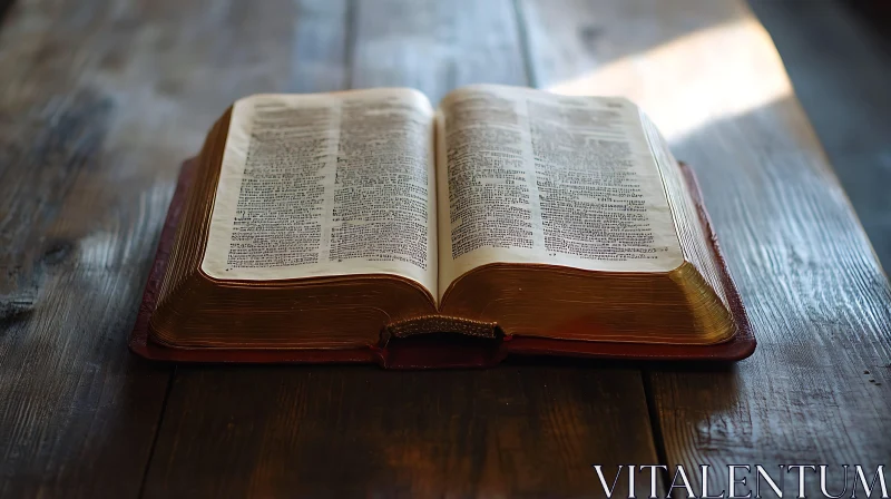 Vintage Bible on Wooden Surface AI Image