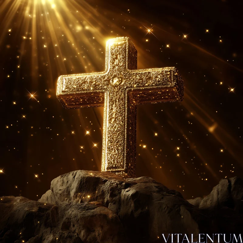 Ornate Golden Cross with Ethereal Light AI Image