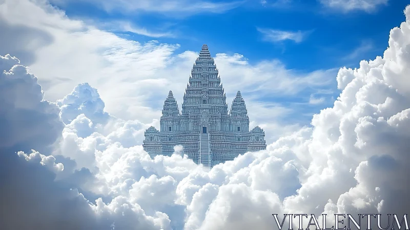 Floating Temple Amidst Whimsical Clouds AI Image