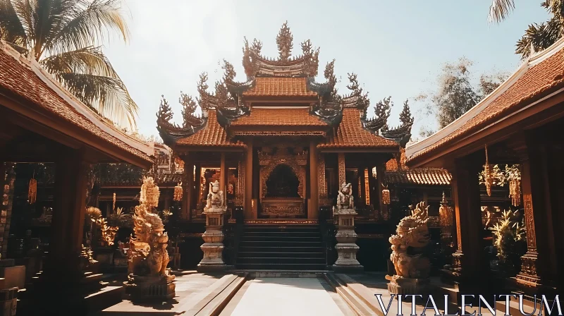 Beautiful Traditional Temple with Lush Surroundings AI Image