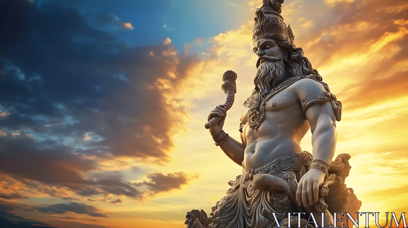 Mythical God Statue During Sunset AI Image