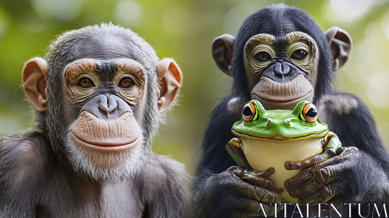 AI ART Chimpanzees and Frog in Forest