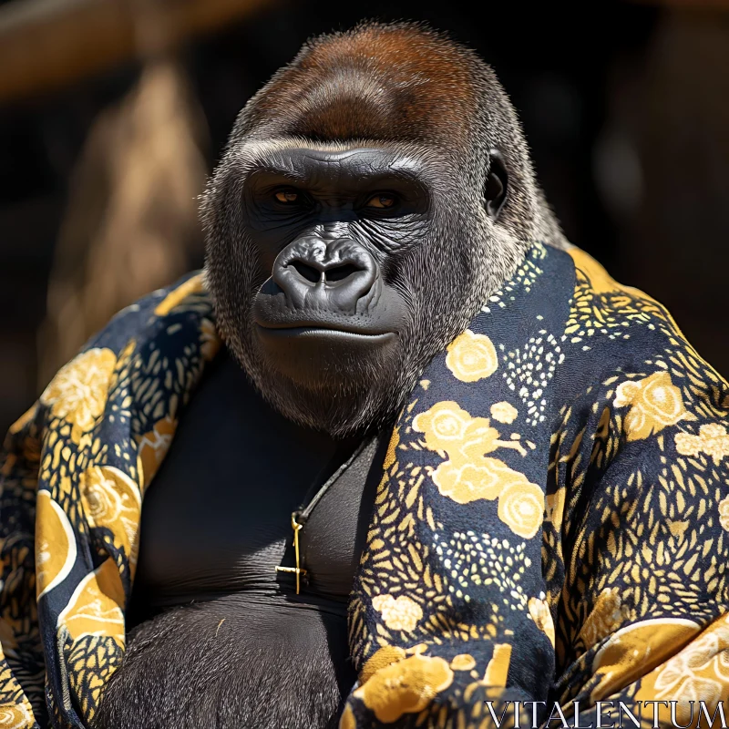 Gorilla in Traditional Kimono Attire AI Image