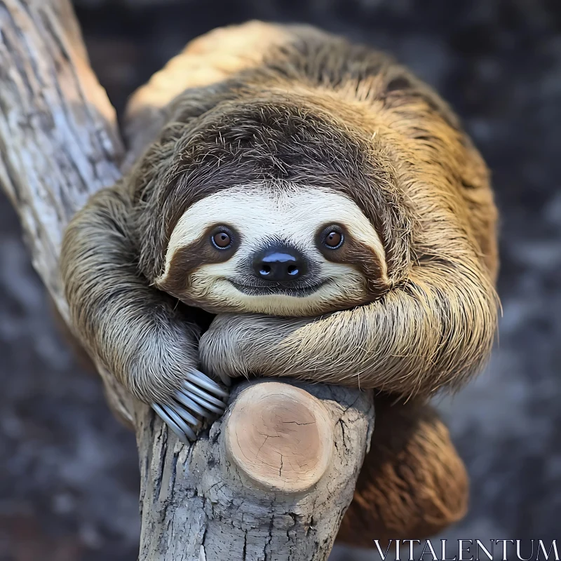 Gentle Sloth Resting on a Tree Limb AI Image