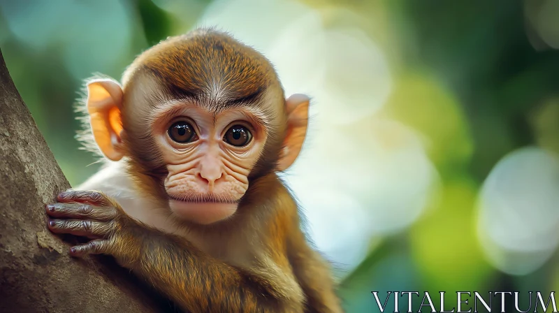 AI ART Expressive Baby Monkey Clings to Tree