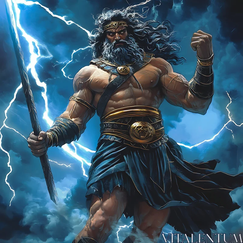 Mythological God with Lightning Bolt AI Image