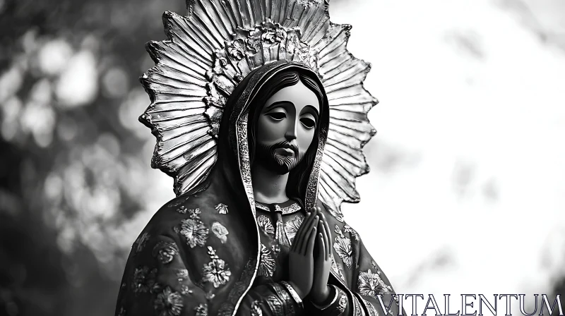 Intricate Monochrome Religious Sculpture AI Image