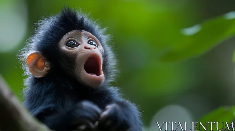 Expressive Baby Monkey in Natural Habitat AI Image