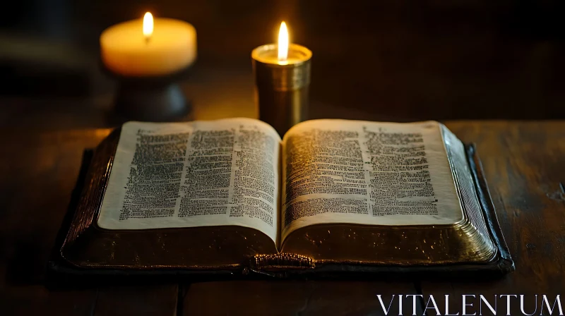 Historic Book and Candlelight Scene AI Image