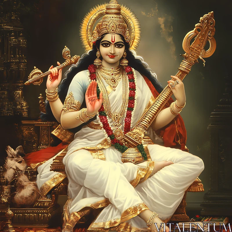 Divine Depiction of Saraswati AI Image