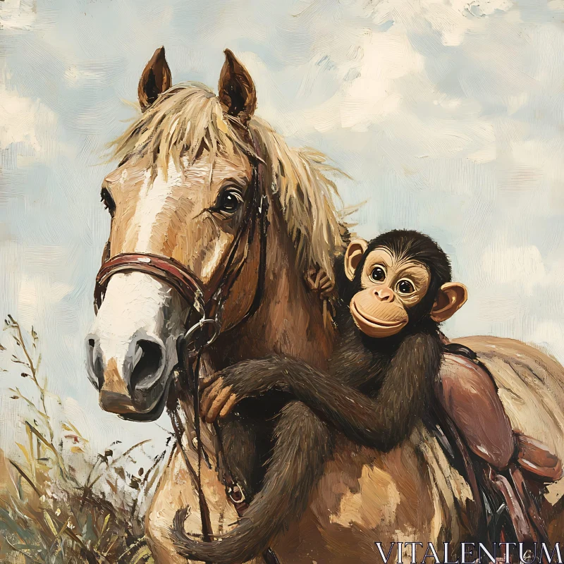 Captivating Artwork of Horse and Monkey Duo AI Image