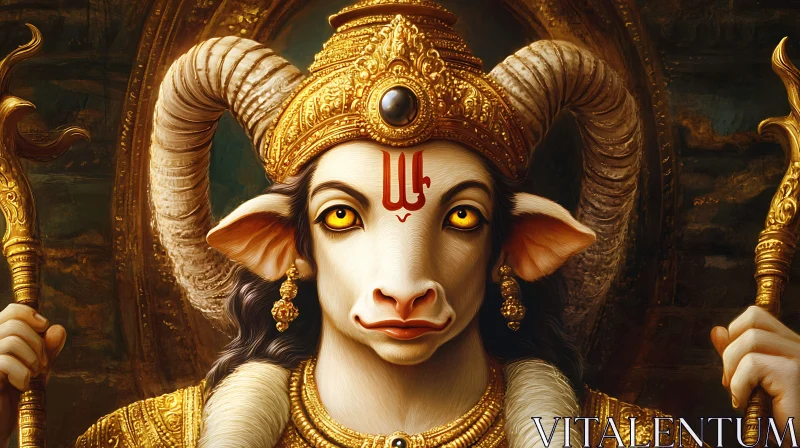 AI ART Anthropomorphic Divine Image, Mythical Goat-Headed Deity