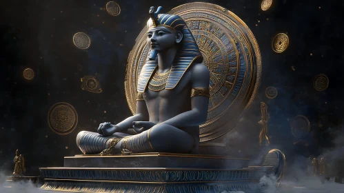 Pharaoh Meditating with Floating Medallions