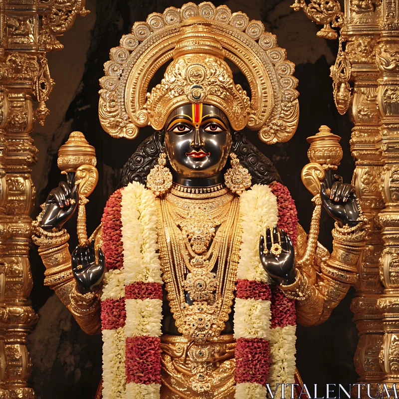 Intricate Gold and Garland Decorated Deity AI Image